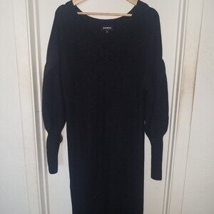 Express Black V Neck Balloon sleeve Midi Sweater Dress Women's size XL